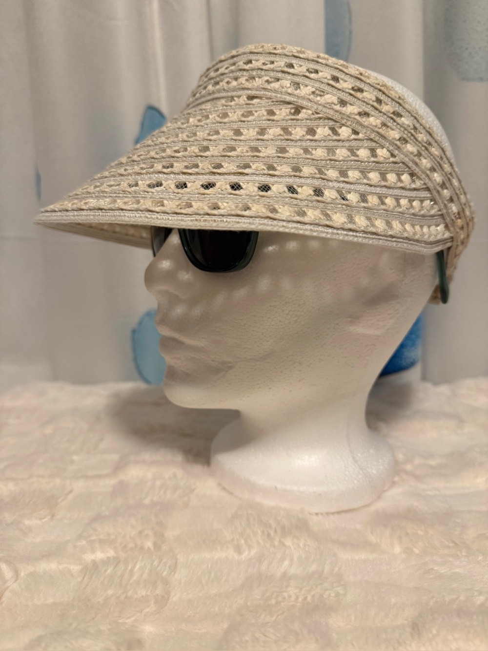 Vintage Sun N Sand Straw Visor | Ivory Woven Roll-Up Sun Hat | Beach Golf Resort